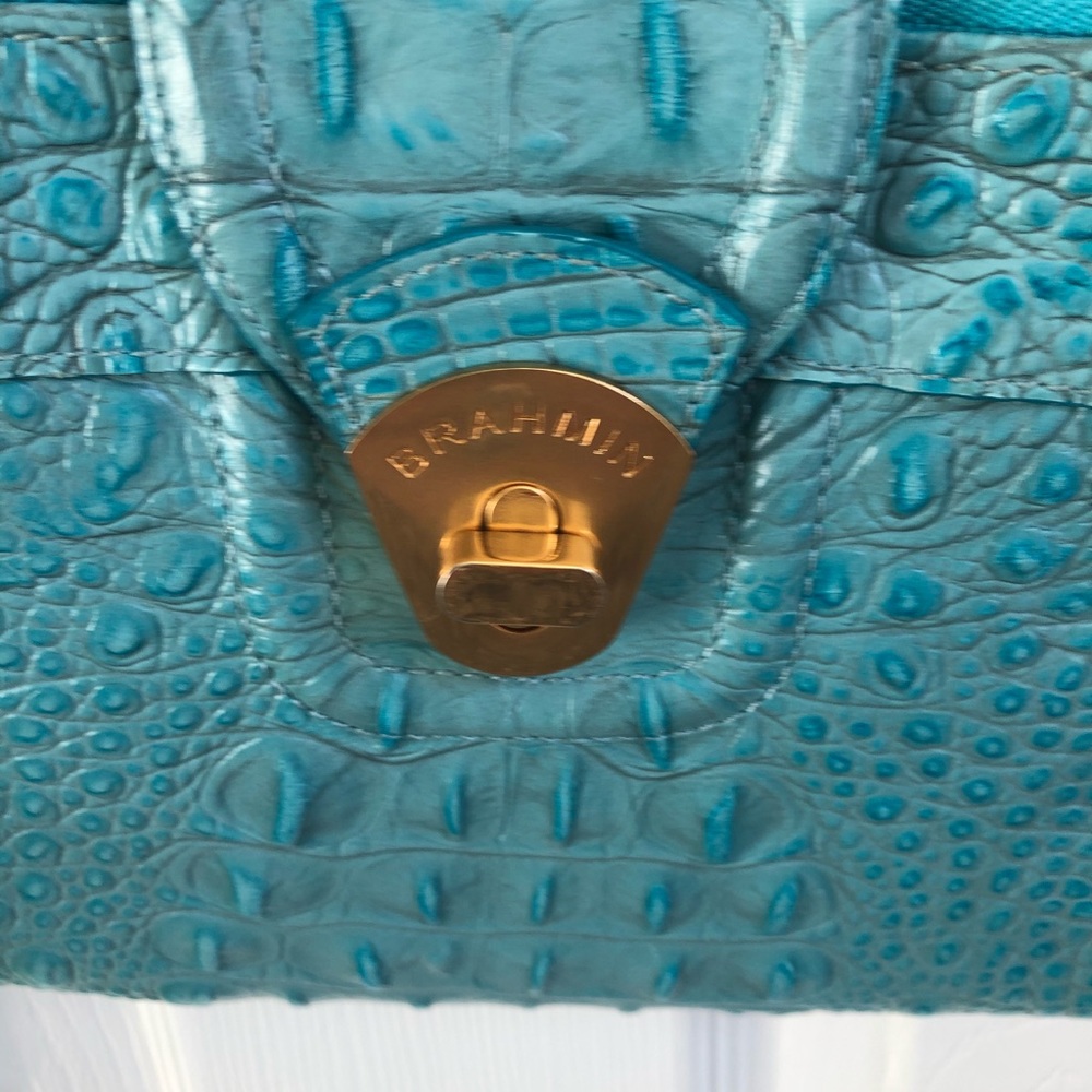 Brahmin turquoise crossbody double zippered purse